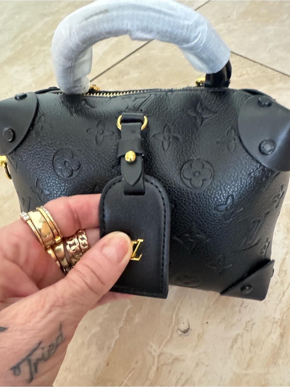 Louis Vuitton copy Black Embossed Leather Top-Handle Bag - Picture 3 of 6